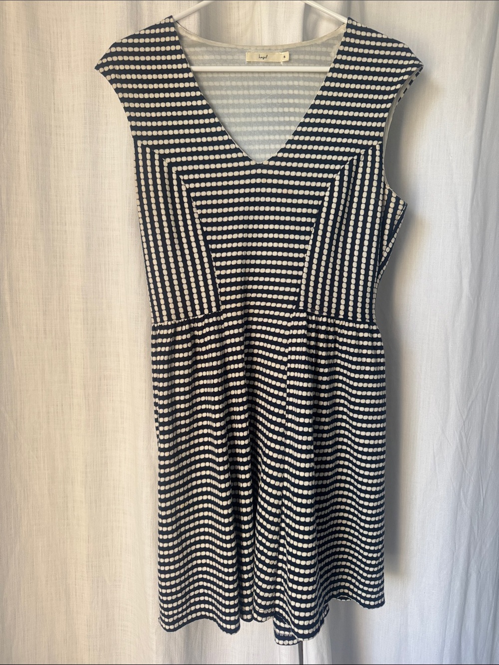 Cute Navy and White Patterned V-Neck Dress